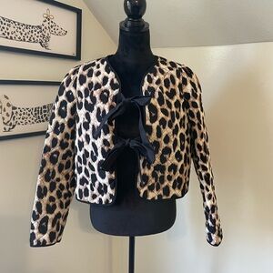 SHEIN Leopard Print Jacket with Black Bow Accents